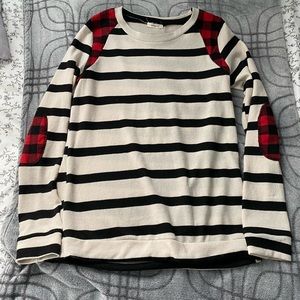 Striped Sweater with Plaid Accents